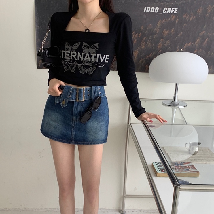 SUXI Đầm Tay Dài Cổ Vuông Dáng Ôm In Họa Tiết Đơn Giản Thời Trang Xuân Thu Cho Nữ