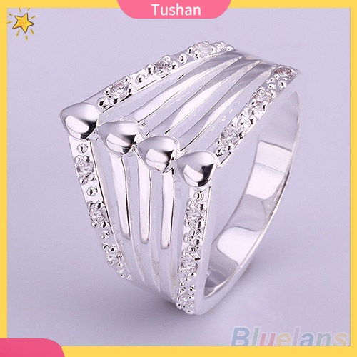 Nhẫn mạ bạc dạng lưới đính đá tush _