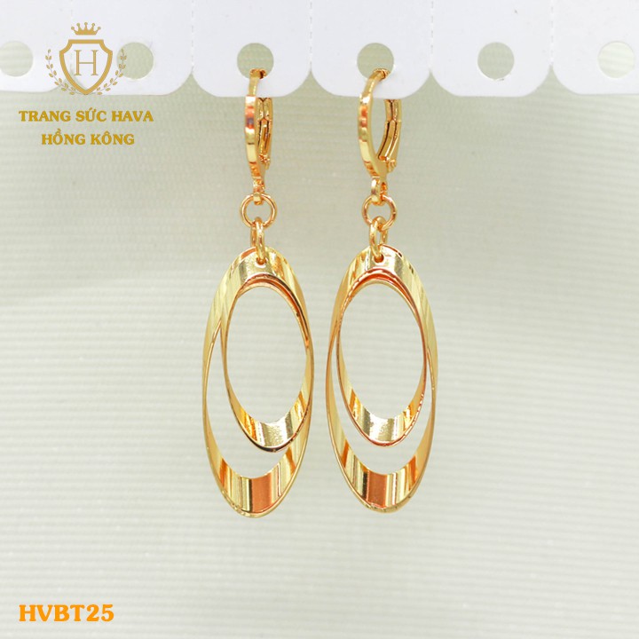 Bông Tai Nữ Dáng Dài Titan Xi Mạ Vàng Non 24k Cao Cấp - Trang Sức Hava Hong Kong - HVBT25