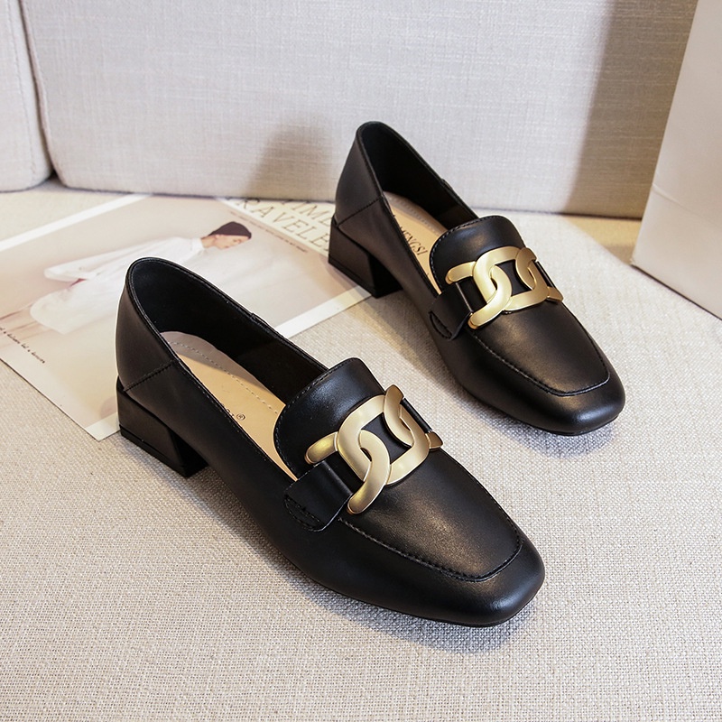 Giày Da Bít Mũi Vuông Phong Cách Anh Quốc Size Lớn 33-43