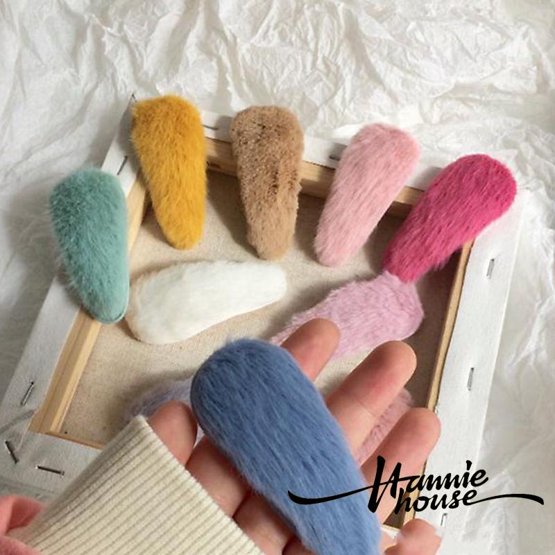 Kẹp tóc hình tam giác/giọt nước/giọt nước màu trơn bằng vải lông cho nữ