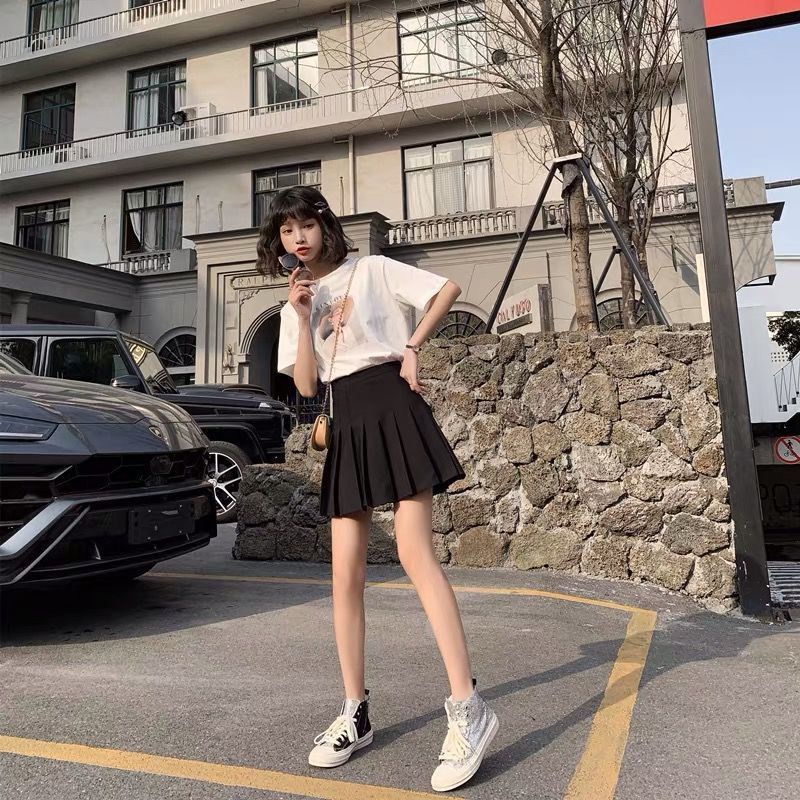 Chân váy COZOKC xếp ly lưng cao kiểu dáng đơn giản hợp thời trang