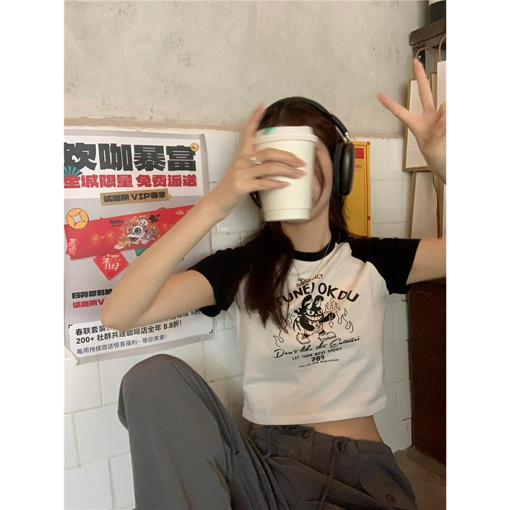 Áo Thun Ngắn Tay In Raglan Thời Trang Mùa Hè Mỹ Kiểu Retro Cá Tính 63322