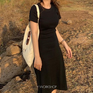Đầm nữ thun gân form xoè đơn giản black aline dress Maxy Workshop