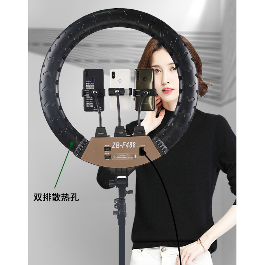 Đèn livestream 54cm 80w bán hàng chuyên nghiệp chính hãng kèm tripod 2m1 + 3 kẹp điện thoại