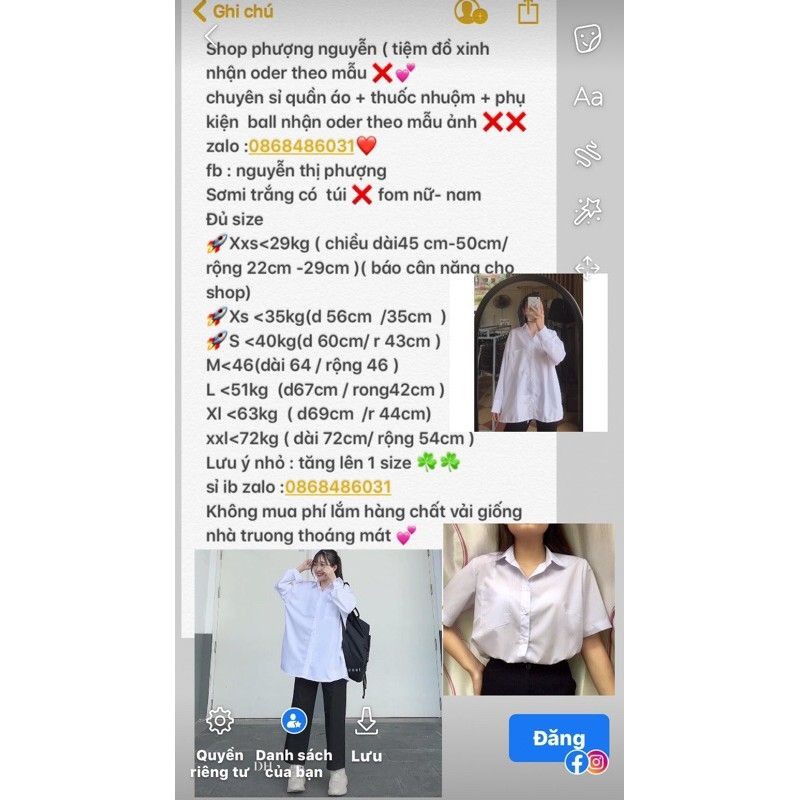 Áo sơmi trắng loại 1