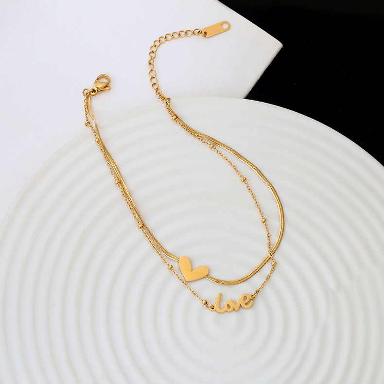 Lắc chân titan không gỉ thiết kế 2 lớp và họa tiết chữ Love phong cách 2023 mới sành điệu