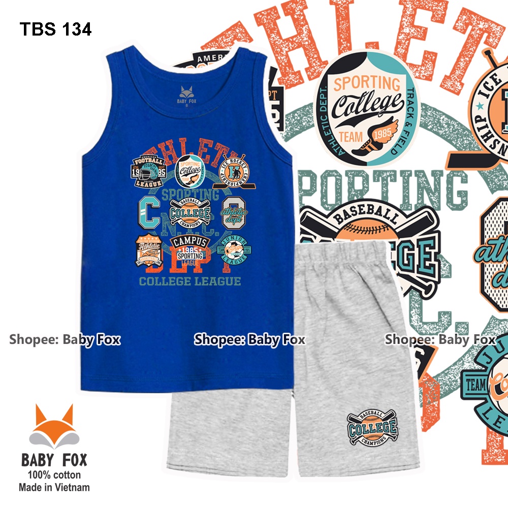 Bộ thun bé trai sát nách 100% cotton loại tốt, thương hiệu BABY FOX, size nhỏ, trung, đại e