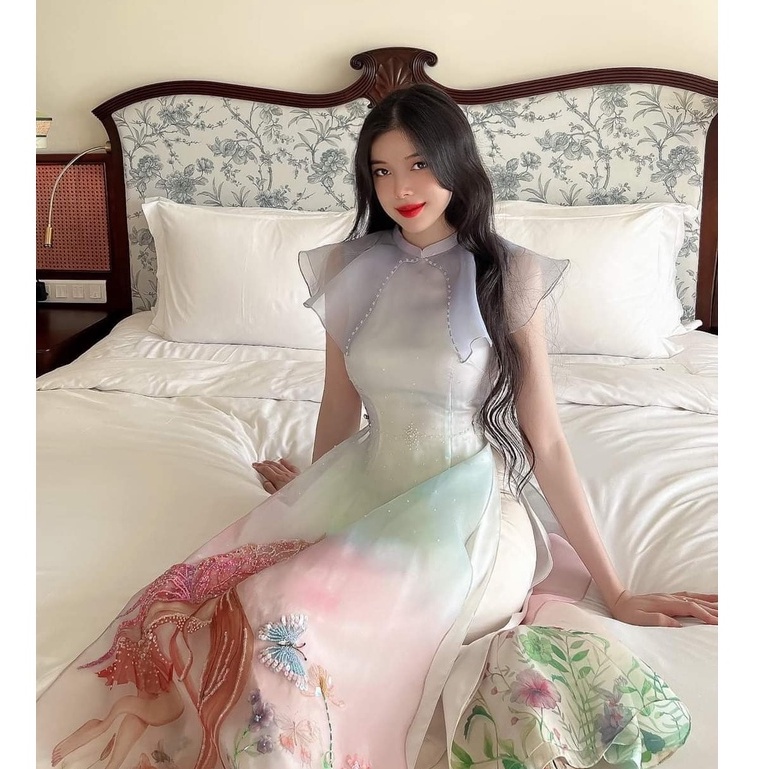 Áo Dài Cách Tân Ngoc Tiên ,Áo Dài In Hình Nàng Tiên Cách Hoa