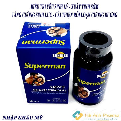 Viên uống SUPPERMAN ngừa yếu sinh lý xuất tinh sớm yếu sinh lý rối loạn cương dương tăng cường sinh lý nam hộp 60 viên