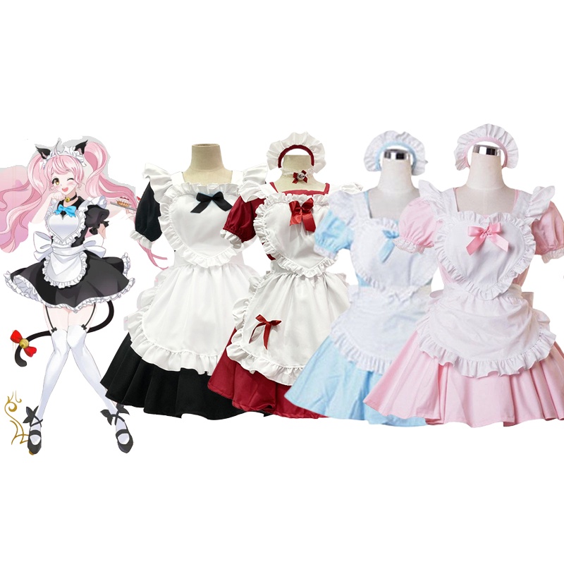 Lolita Maid Dress Girls Women Lovely Maid Cosplay Anime Costumes Lolita Dresses Cafe Waitress Maid Outfit Halloween Costume