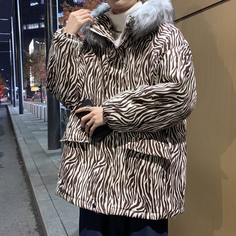 Áo phao nam có mũ kẻ sọc form rộng thời trang hiện đại