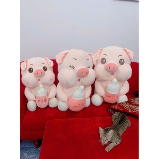 HEO BÔNG ÔM BÌNH SỮA 65cm SIÊU CƯNG,CHẤT MINISO XỊN XÒ