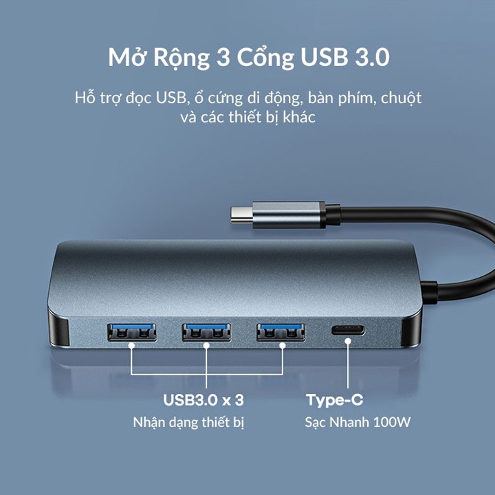 HUB Chuyển đổi 5 trong 1 Remax RU-U5 1 cổng Type c ra 01 Cổng HDMI 03 Cổng USB 3.0 và 01 Cổng Type C tích hợp PD