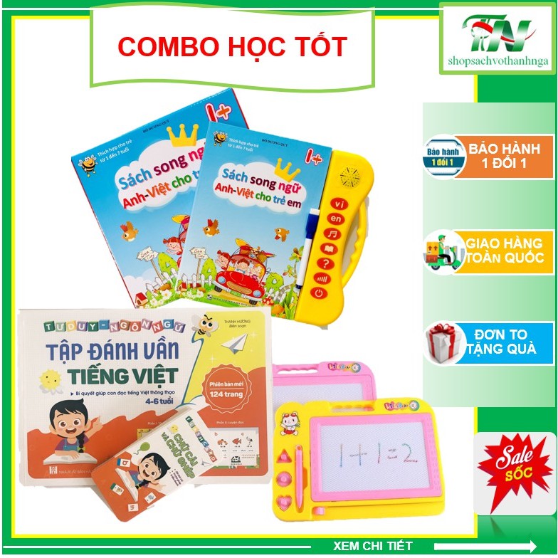 Combo Sách song ngữ + Bảng tự xóa + Tập đánh vần giúp bé phát triển trí tuệ vượt bậc