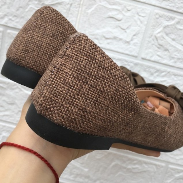 Giày nữ đế bệt gắn nơ nâu chất dạ sang trọng giá rẻ [ Form rộng] | BigBuy360 - bigbuy360.vn