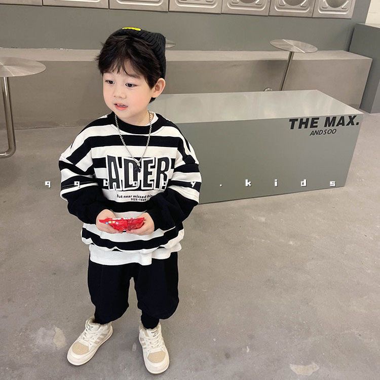 Áo Sweater Giả Hai Mảnh Họa Tiết Kẻ Sọc Phong Cách Phương Tây Thời Trang Xuân Thu Mới Dành Cho Bé Trai Bé Gái