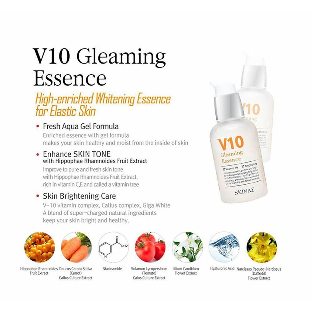 Tinh Chất Dưỡng Trắng Da V10 Gleaming Essence Skinaz 50ml