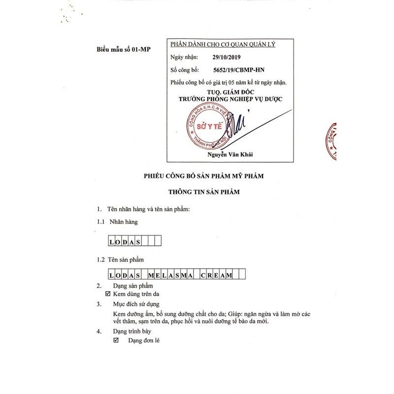 Cao nám - Se khít lỗ chân lông hoa hồng Lodas cream Đan Thy