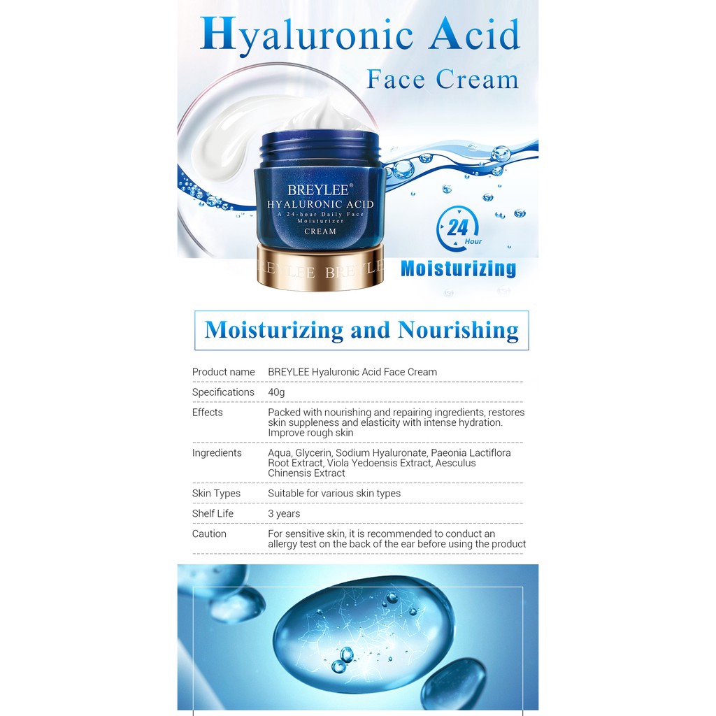 Kem Breylee 40g Chứa Tinh Chất Axit Hyaluronic Dưỡng Ẩm Làm Trắng Da 24 Giờ Chất Lượng Cao | BigBuy360 - bigbuy360.vn