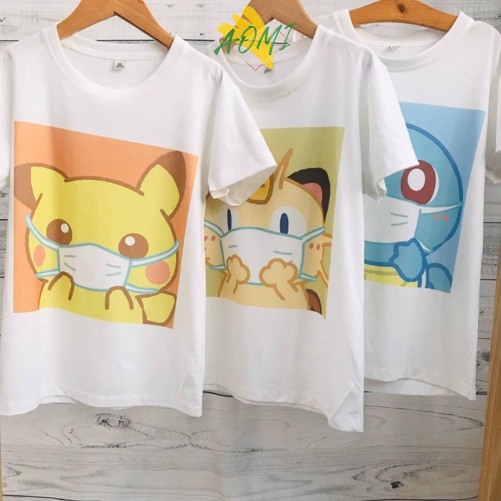 [nhiều mẫu lựa] ÁO THUN HOẠT HÌNH POKE PIKA NAM NỮ TRẺ EM CHO CẢ GIA ĐÌNH AOMIVN V1812