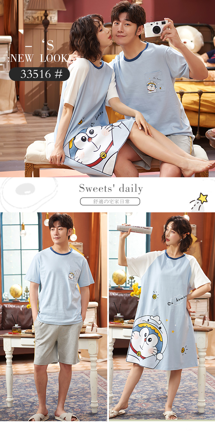 Bộ Đồ Ngủ Vải Cotton In Hình Doraemon Pikachu Thời Trang Mùa Hè Cho Các Cặp Đôi 5.12