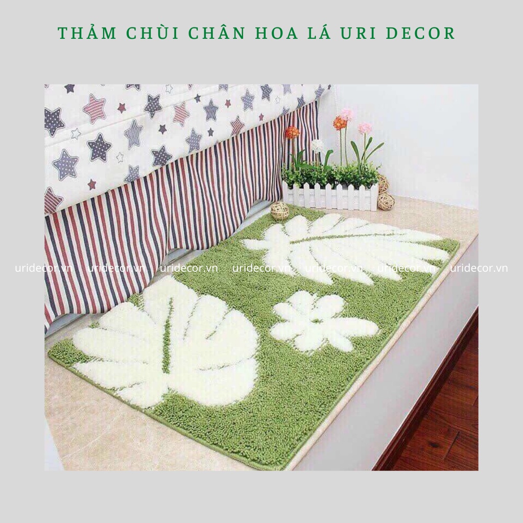 Thảm chùi chân, thảm lau chân nhà tắm in 3D họa tiết hoa lá mặt lông siêu thấm nước chống trơn trượt cao cấp URI DECOR