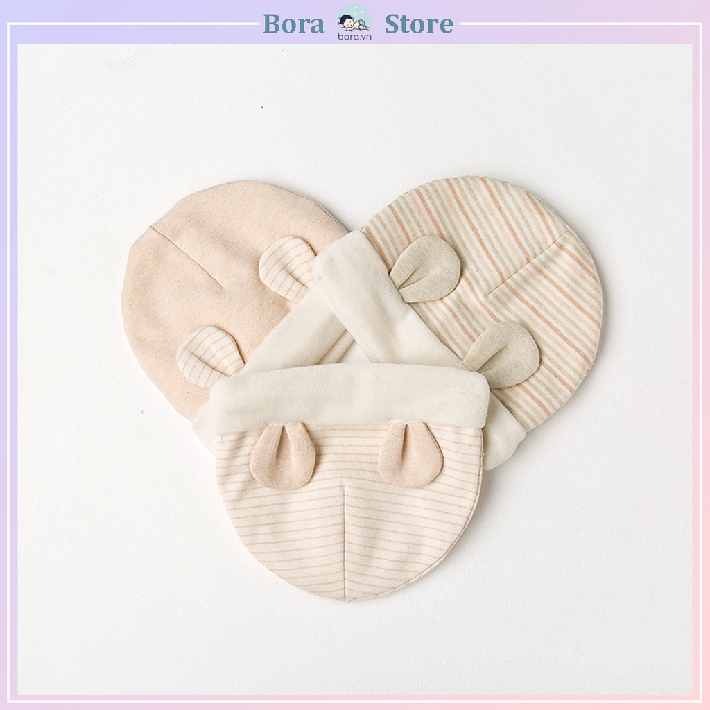 Mũ đội đầu cho bé cotton lông nhung hữu cơ tự nhiên 100%