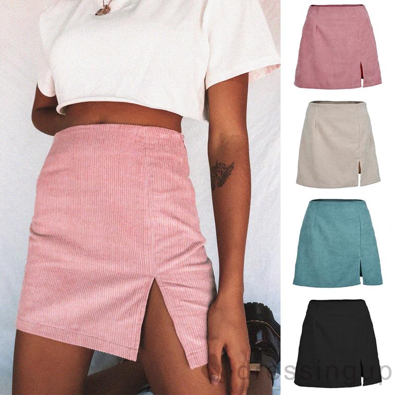 Chân Váy Chữ A Lưng Cao Xẻ Hông Cá Tính Dành Cho Nữ