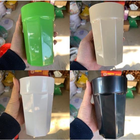 Cốc nhựa phíp SONG LONG 450ml 8 cạnh đủ màu xanh, trắng, đen, kem