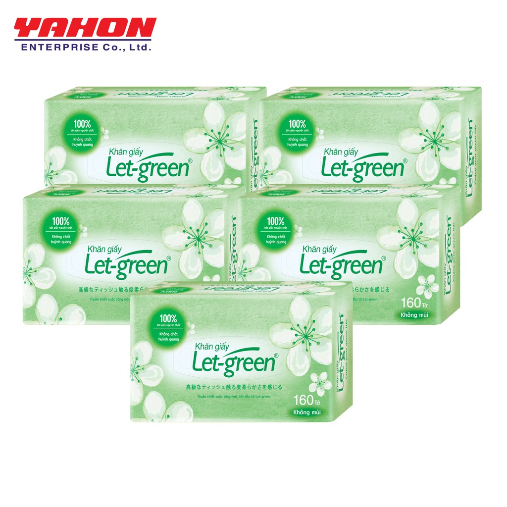 Bộ 5 Khăn giấy hộp Let-green 160 tờ không mùi
