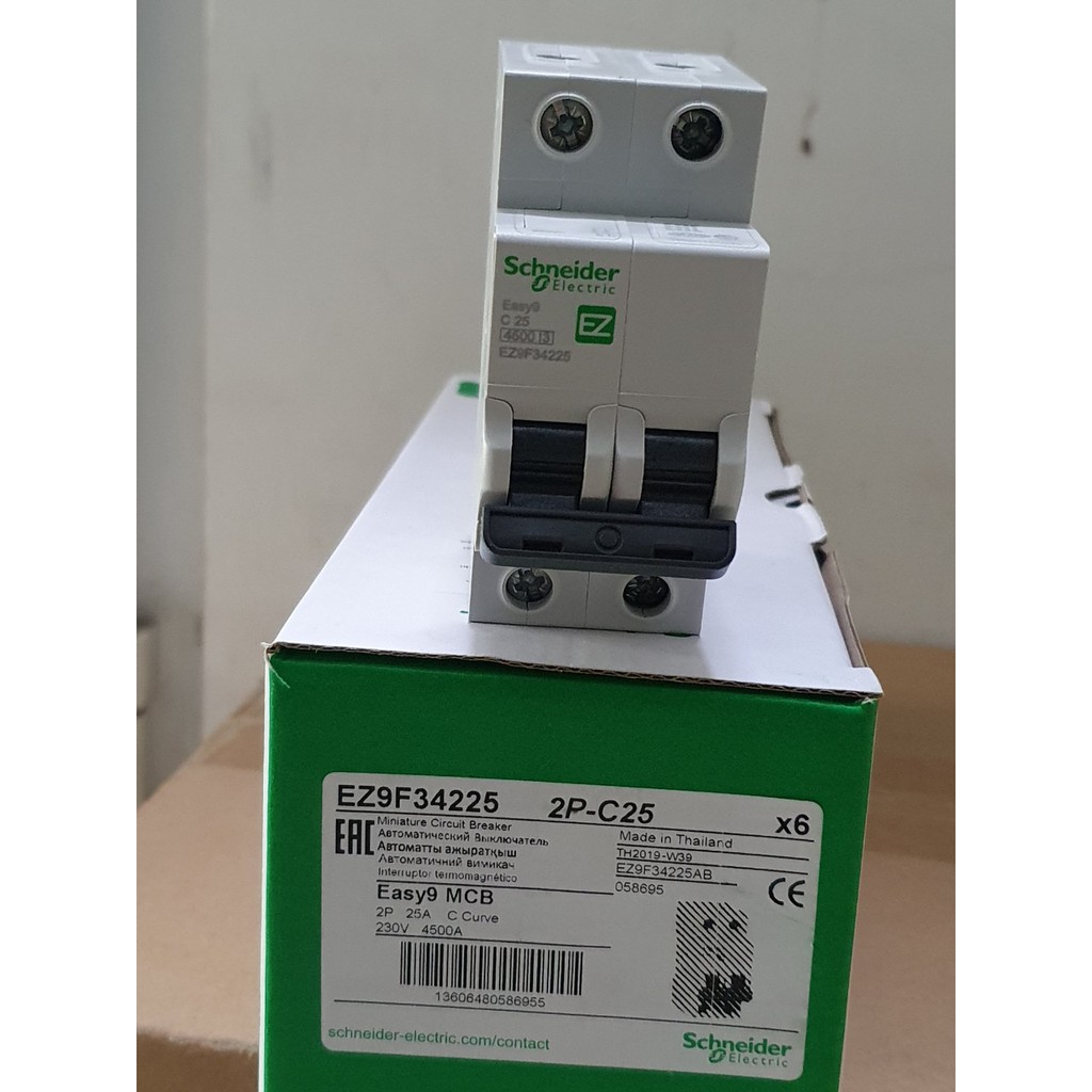 Cầu dao MCB 2P 6A ...32A, 40A 4.5kA Schneider EZ9F34206....EZ9F34232/EZ9F34240