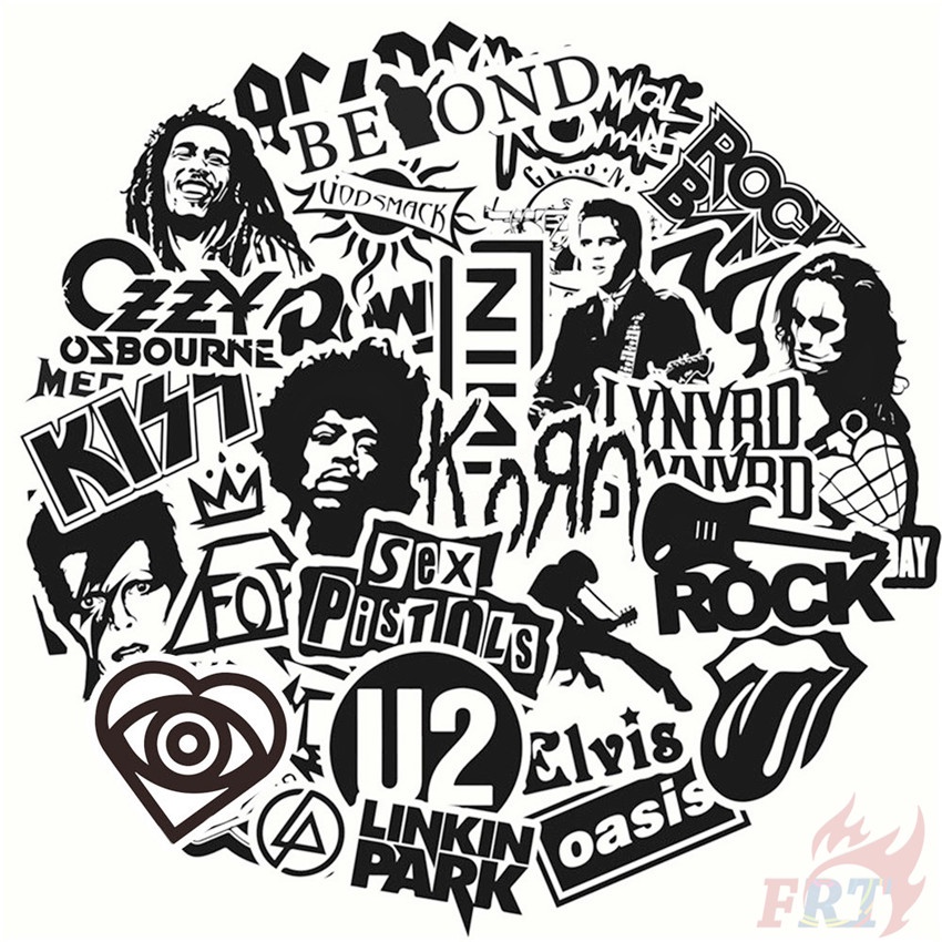 Bộ 100 Cái/Bộ ❉ Ban Nhạc Rock Punk Hip Hop. Miếng Dán Trang Trí Kiểu Cổ Điển Màu Trắng Đen ❉ Miếng Dán Trang Trí Thời Trang Chống Thấm Nước