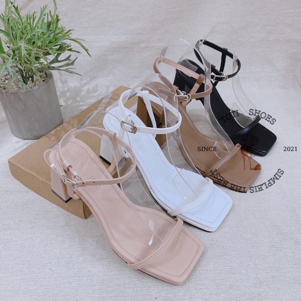 GIÀY CAO GÓT NỮ TOTIIE SHOES THỜIG TRANG - SANDAL GÓT VUÔNG QUAI MẢNH DA MỀM 7 PHÂN G2112160