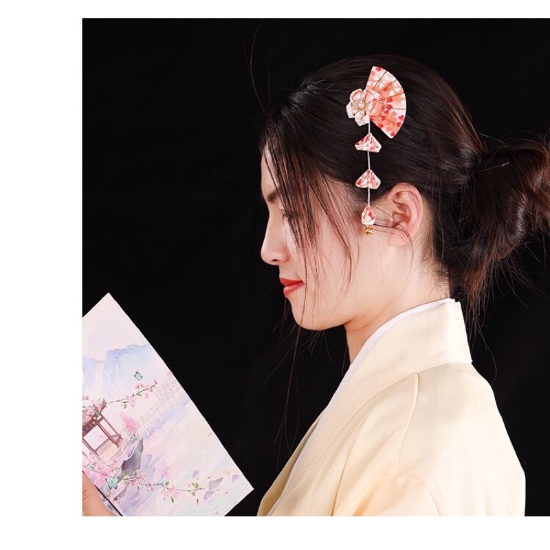 Kẹp tóc Kanzashi quạt phối hoa - Quà tặng Nhật Bản