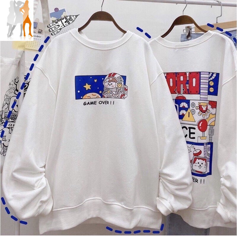 Áo nỉ cổ tròn sweater unisex Game over siêu hot - Trang phục thu đông - Áo nỉ mùa lạnh