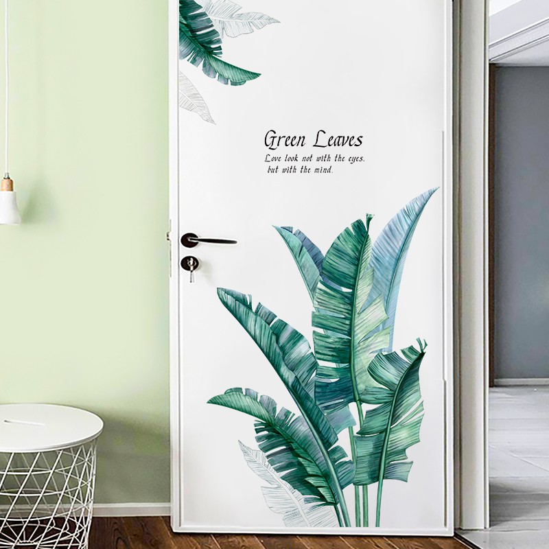 decal dán tường tán lá xanh