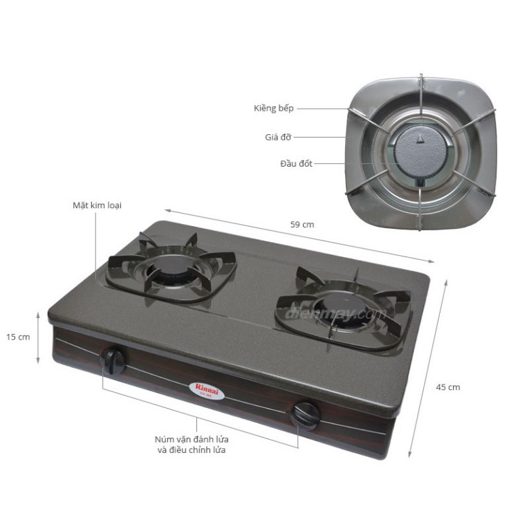 Bếp Gas Đôi Rinnai RV-360N , Màu Xám - Mặt Men , Bảo Hành Chính Hãng