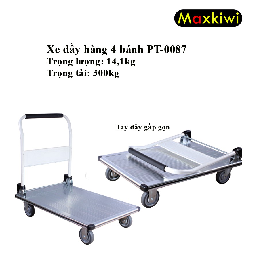 [FreeShip - Hàng Cao Cấp] Xe Kéo Hàng, Xe Đẩy Bán Hàng 4 Bánh Maxkiwi- 300kg Siêu Bền, Sàn Aluminium Chống Gỉ