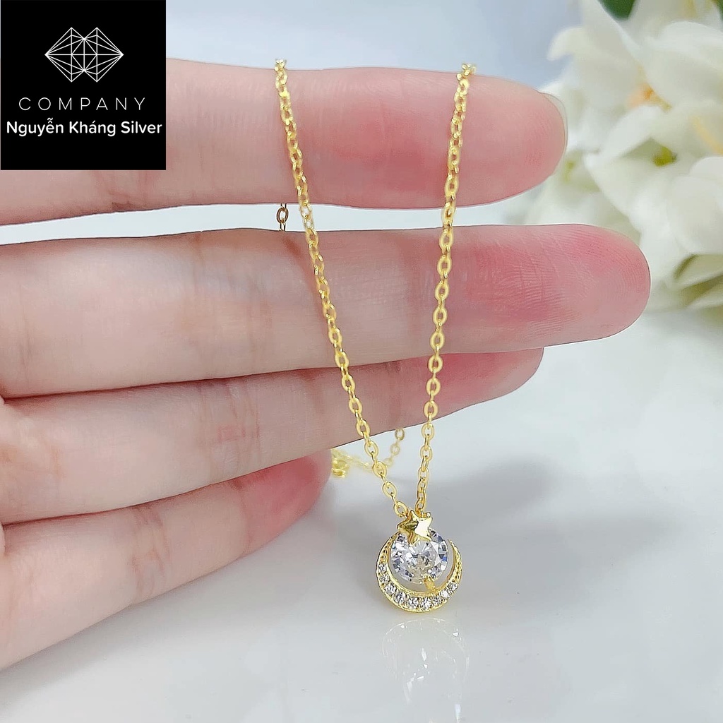 DÂY CHUYỀN NỮ BẠC TA, HÌNH TRĂNG SAO, ĐÁ TRẮNG, BẠC NGUYỄN KHÁNG