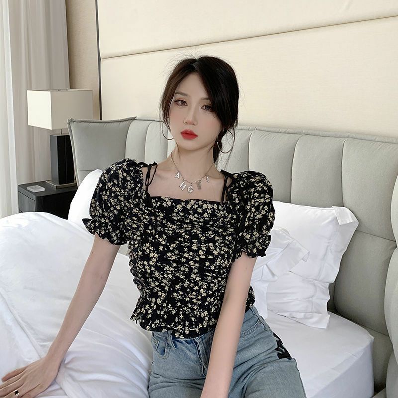 Áo Sơ Mi Nữ Kiểu Tay Ngắn 2 Dây Hoa Nhí Ulzzang Thời Trang
