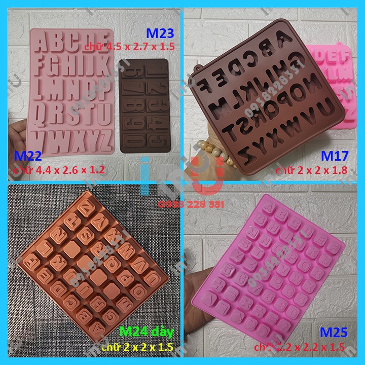 Khuôn silicon chữ cái chữ số làm socola, rau câu, fondand trang trí bánh BSI