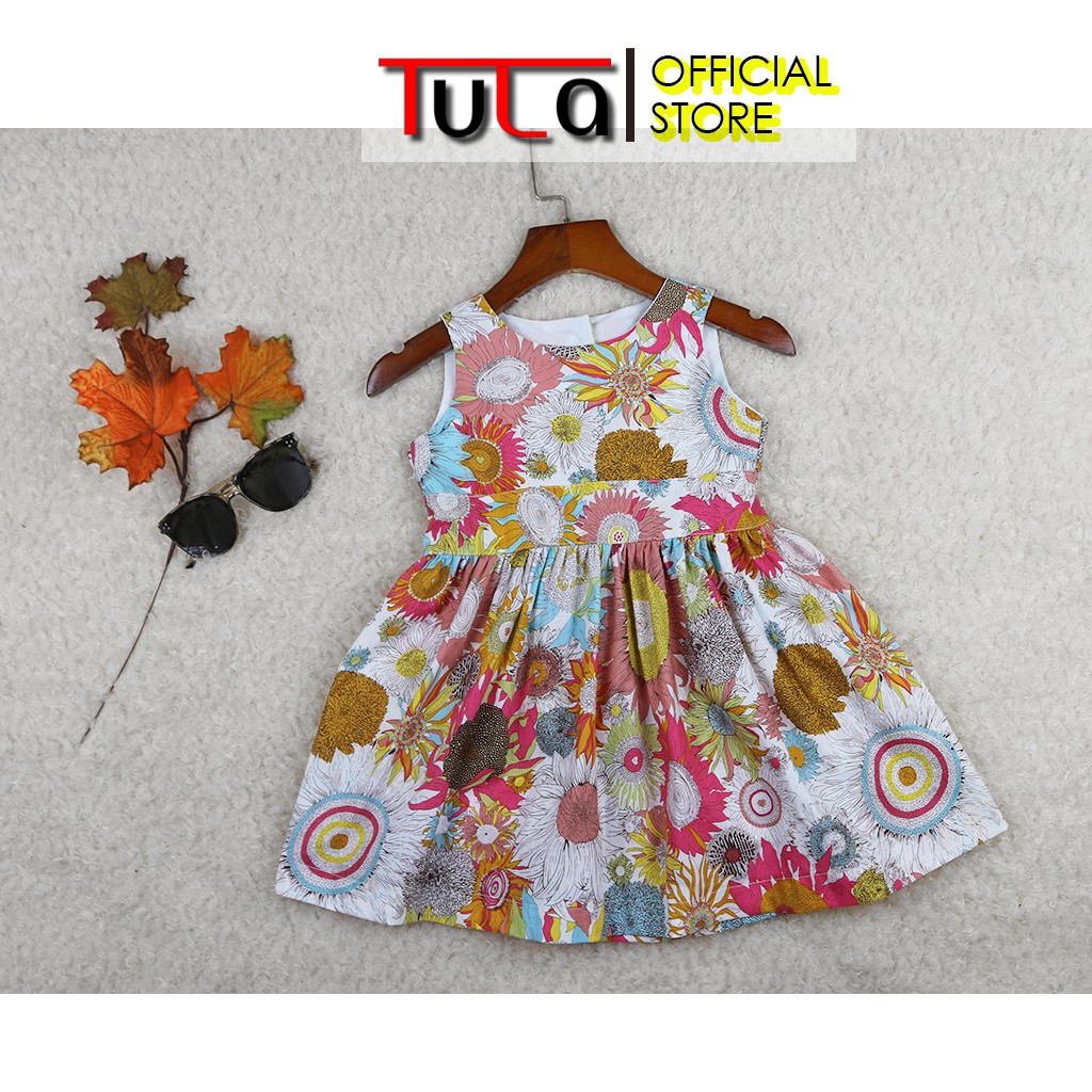 Váy Đầm Cho Bé Gái Họa Tiết Hoa Hoa Hướng Dương Cực Xinh Vải Thô Hàn Quốc