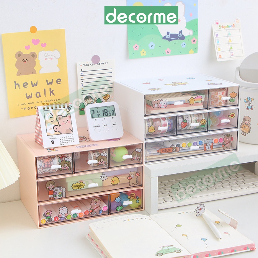 Tủ decor bàn học DecorMe kệ đựng bút trong suốt có thể xếp chồng lên nhau thành tủ mini trang trí bàn học