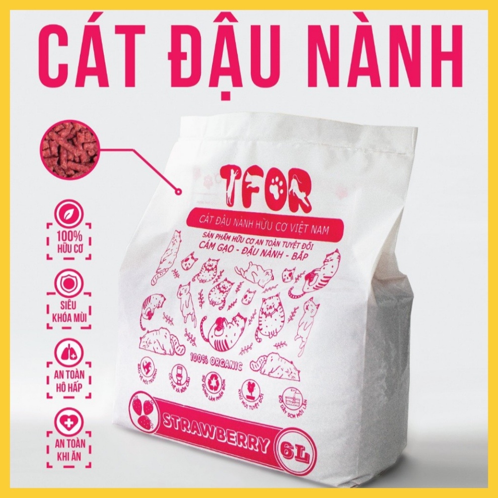 [6 BAO] Cát Đậu Nành TFOR 6L-2.3KG | Cát hữu cơ organic, tofu cat litter, cát không bụi, nhà vệ sinh cho mèo