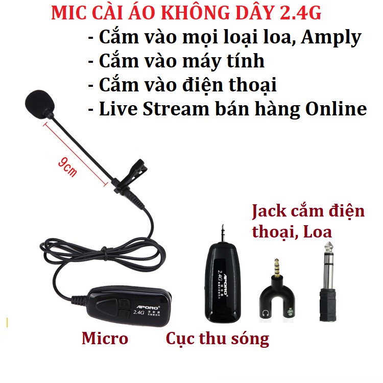 [CHÍNH HÃNG] Micro cài áo không dây sóng 2.4G, mic Live Stream bán hàng Online