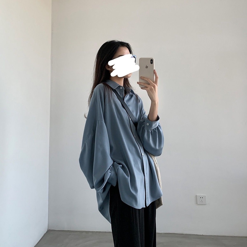 Áo Sơ Mi Khoác Ngoài Tay Dài Dáng Rộng Màu Trơn Thời Trang Cho Nữ