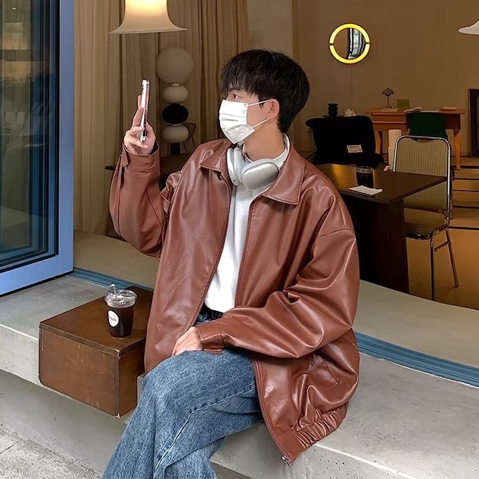 Thời trang áo khoác da leather jacket nam form rộng vintage  áo khoác bomber tay da phong cách hàn quốc áo khoác dây kéo unisex