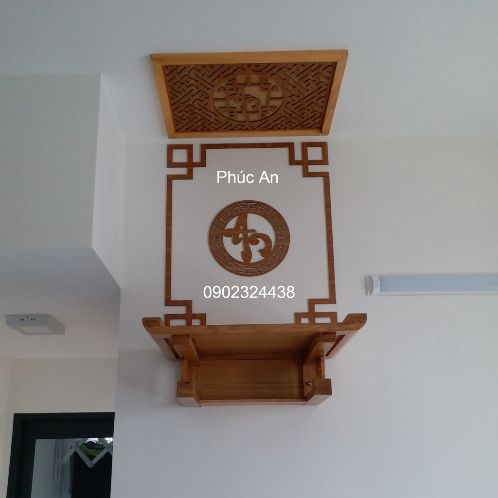 Kệ thờ phật mẹ quan âm bằng gỗ treo tường Kontum size 60 - 40
