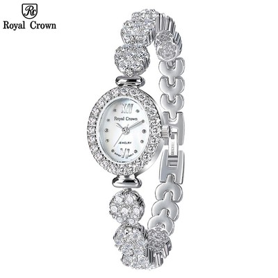 Đồng Hồ Nữ Chính Hãng Royal Crown 1516 Dây Kim Loại Đính Đá Chống Nước Chống Xước